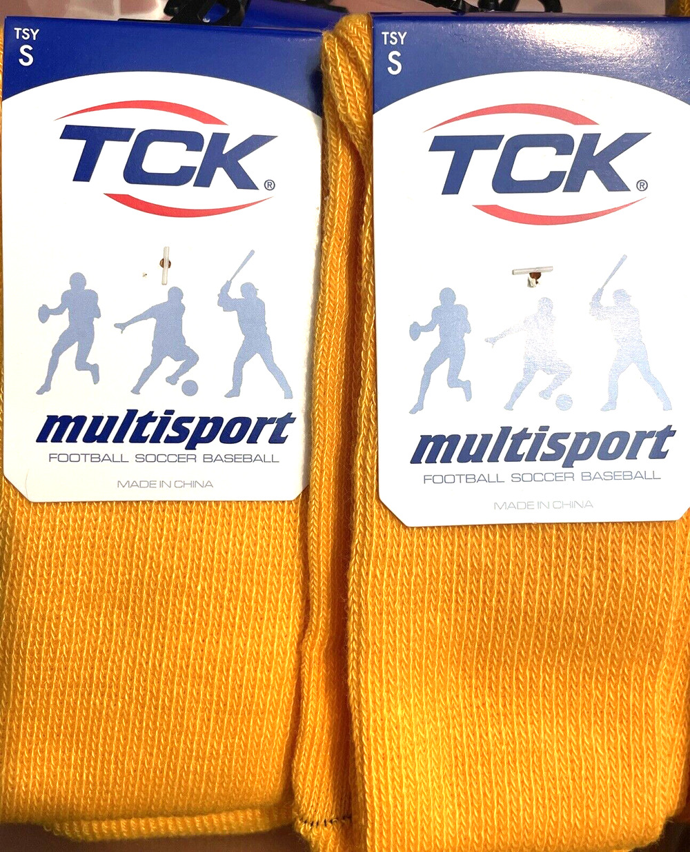 TCK 2 Pairs Multisport Socks Football Soccer Baseball Softball Unisex Gold Small